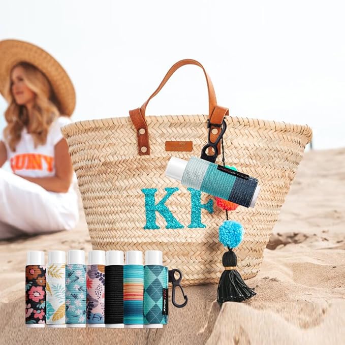 5pcs Lip Balm Holder Keychain Lipstick Sleeves Lip Gloss Holder Chapstick Elastic Sleeves for Men Women(Dot/Strip)