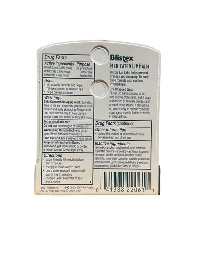 Blistex Medicated Lip Balm with SPF 15 for Dryness, Chapping and Soothes Irritated Lips,0.15 Ounce (Pack of 8)