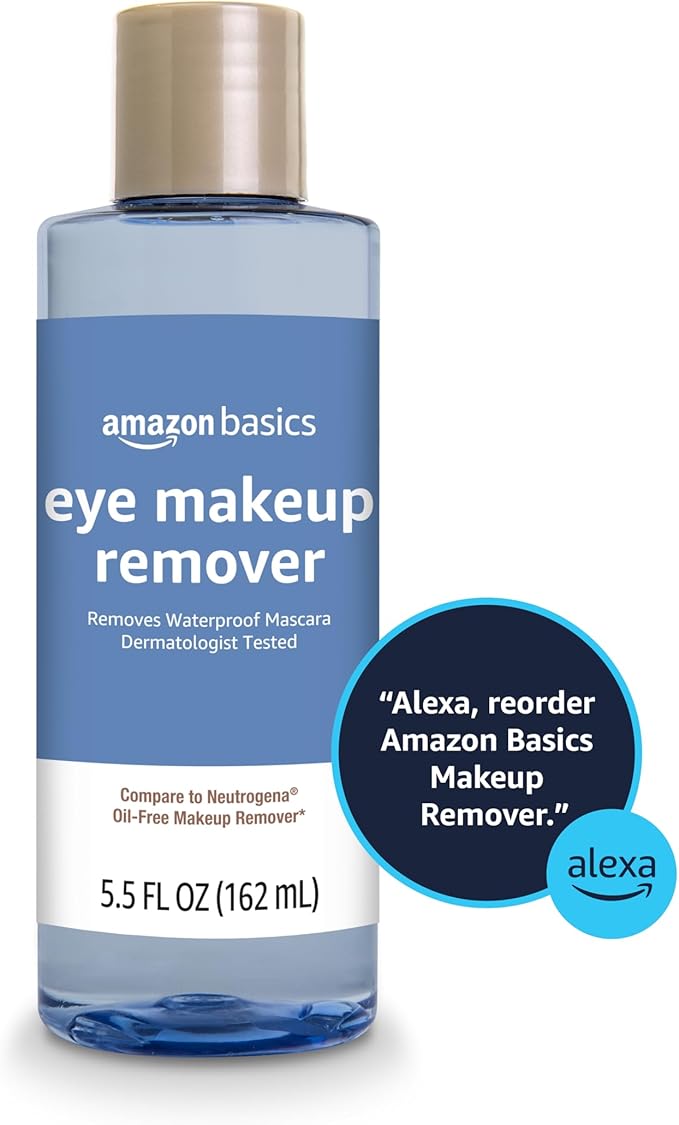 Amazon Brand - Solimo Eye Makeup Remover, Removes Waterproof Mascara, Dermatologist Tested, 5.5 Fluid Ounce
