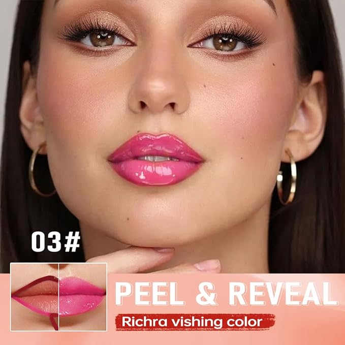 Hot Fuchsia Peel Off Lip Gloss Tattoo and Lip Oil, Lip Stain Peel Off Masque - Peel Off Lip Tint ,Long Lasting Waterproof Transfer-proof Lip Mask Lip Gloss Peel Off Lip Liner,Stay Lip Makeup 03#