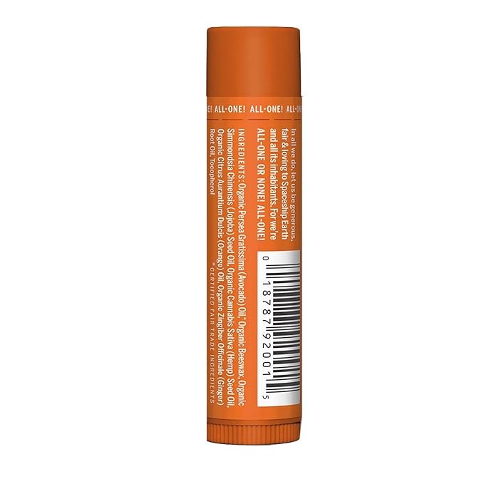Dr. Bronner’s Organic Lip Balm 6-Pack (.15oz) Natural, Moisturizing, Petroleum-Free Lip Balm with Beeswax & Avocado Oil for Dry Lips, Men & Women - Orange Ginger