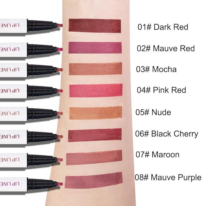 2Pcs Longwear Liquid Lip Liner Stain Marker Pen Set Long Lasting Waterproof, Mocha Nude Brown Matte Semi Permanent 24 Hour Lip Liner and Lipstick Combo, Color Stay Lipliner All Day Lip Stains peel off