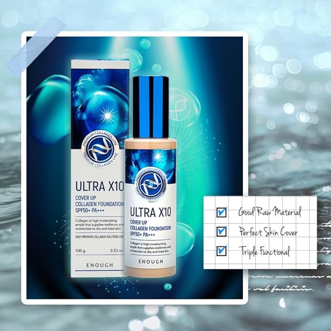 Enough Ultra 10X Cover Up Collagen Foundation, SPF 50+ PA+++, 21 Natural Beige, 3.53 oz (100 g)