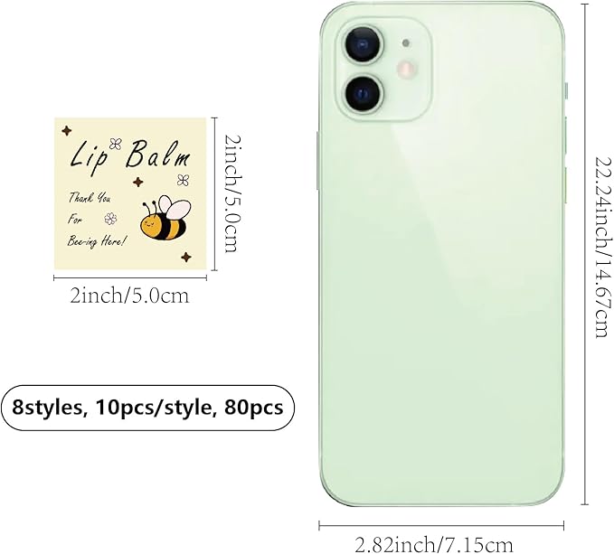 CRASPIRE 80Pcs 8 Styles Labels for Lip Balm Coated Paper Paster Honey Bee Square Tubes Lip Balm Labels Stickers Natural Homemade Self-Adhesive Stickers Logo for Containers Cosmetics Lipsticks