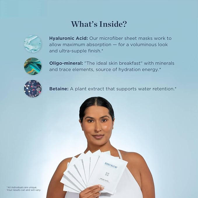 Ageless Volume Hyaluronic Face Mask- Reduce Appearance of Wrinkles, Anti Aging Formula for Plump, Moisturized Skin- 8 Pack- Hydrating & Firming Gentle Sheet Mask