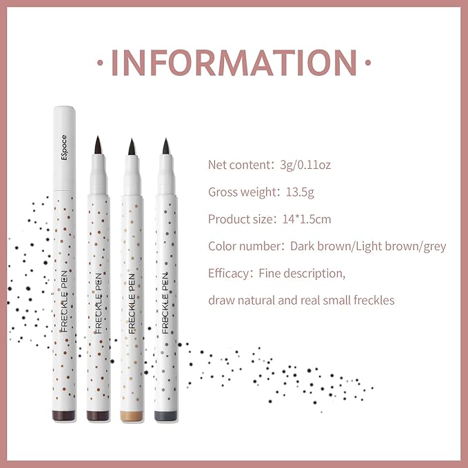 Freckle Pen 3 Colors Waterproof Long Lasting Quick Dry Small Spot Natural Like Face Freckle Makeup Pen, Dark Brown, Light Brown and Grey, Upgrade Design