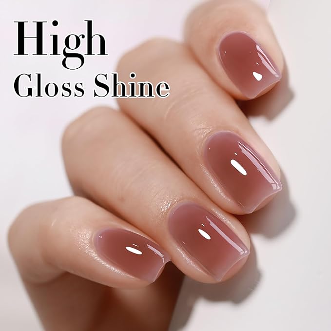 Double Rhythm 0.50 OZ Translucent Gel Polish Same Color Same Bottle Sheer Pastel Neutral Natural Milky 15 ML Jelly UV Nail Art DIY at Home (Red Brown-A1510)