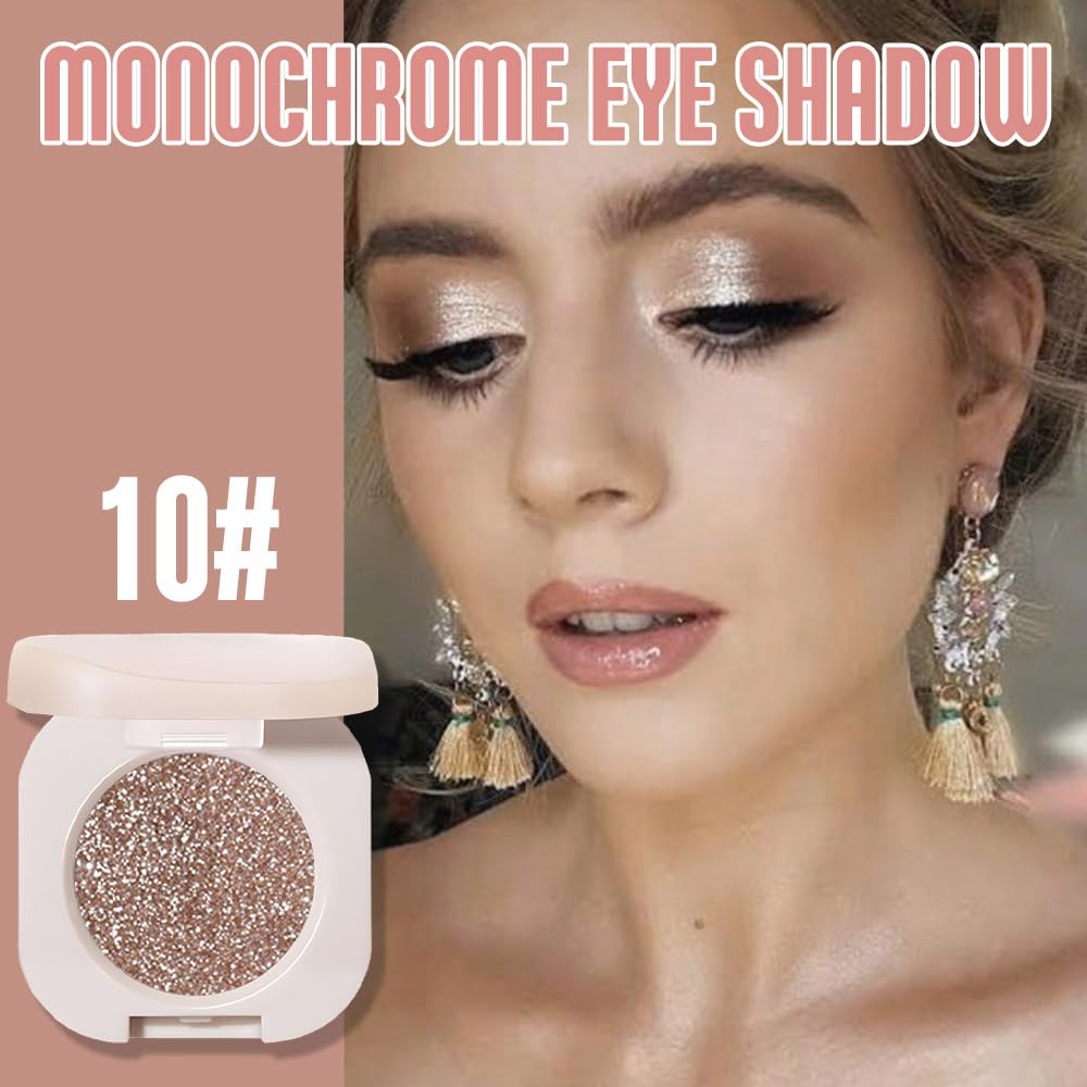 Single Nude Gold Brown Shimmer Eyeshadow,Bright Intense Monochrome Eye Shadow,Apply Makeup Easily,Glitter Pressed Powder Single Eyeshadow,24 Hour Eye Makeup Longwear Waterproof