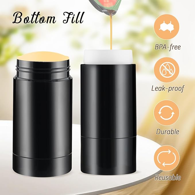 12 Pieces 15g Black Plastic Deodorant Containers,Empty 1/2 oz Travel Lip Balm Tubes,Refillable Twist-UP Solid Perfume Tubes,Lipstick Tubes for DIY