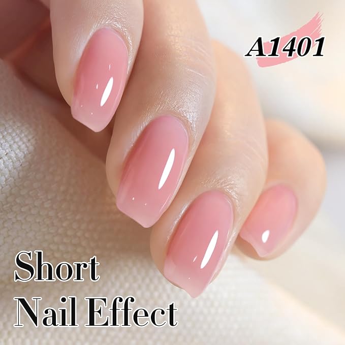 Double Rhythm 0.5Oz Translucent Gel Polish Sheer Neutral Natural Light Milky Same Color Same Bottle 15ML Jelly Gel Polish Art DIY at Home (Milky Pink-A1401)