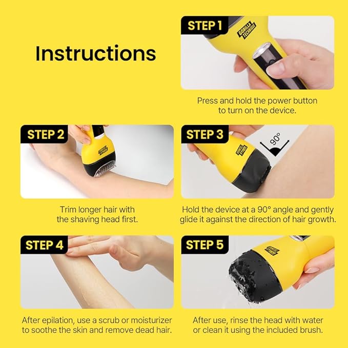 Gorilla Technique 3-in-1 Epilator 2000V, Facial & Body Hair Removal Device, Pain Relief Roller, Cordless Rechargeable Electric Tweezers & Shaver & Callus Remover, Women & Men, Korean Skin Care - 2000V