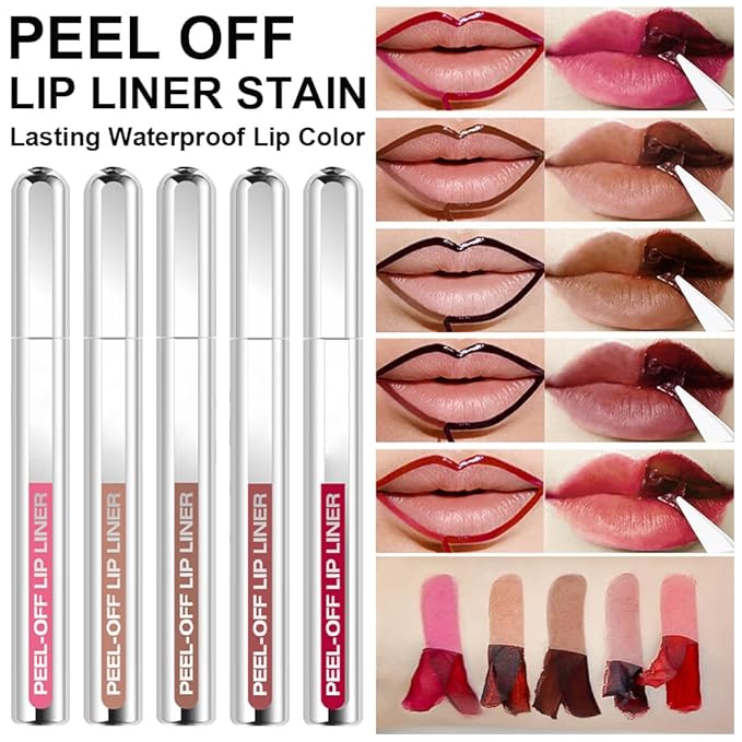 3 Colors Peel Off Lip Liner Stain Kit, Long Wear Matte Lip Tint Stain Set with Tweezer for Women, Waterproof Transfer Proof Highly Pigmented Peel Off Liquid Lipstick for All Skin Types (#1,2,3)