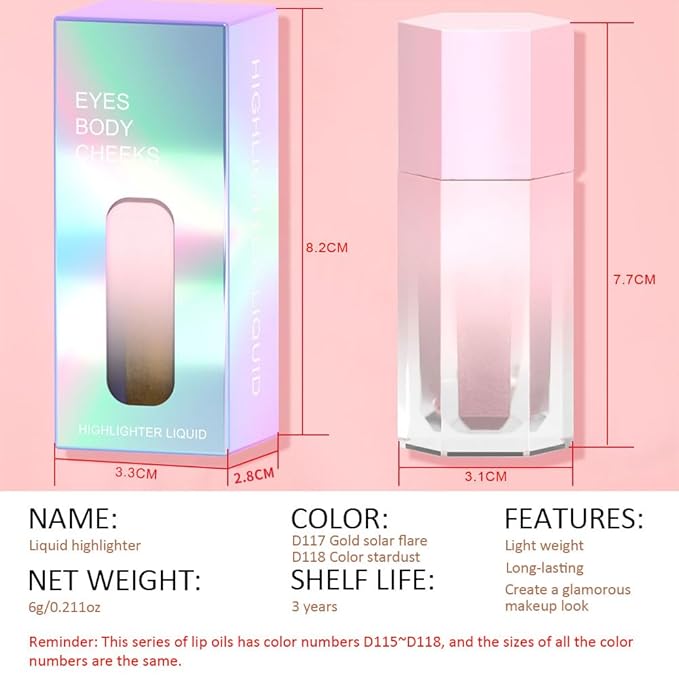 evpct Light Liquid Face Highlighter Makeup Waterproof Long Lasting Mermaid Pink Rose Gold Glimmer Glow Sparkly Glitter Body Shimmer Oil Liquid Luminizer Stick Highlight Illuminator for Face Body Cheek