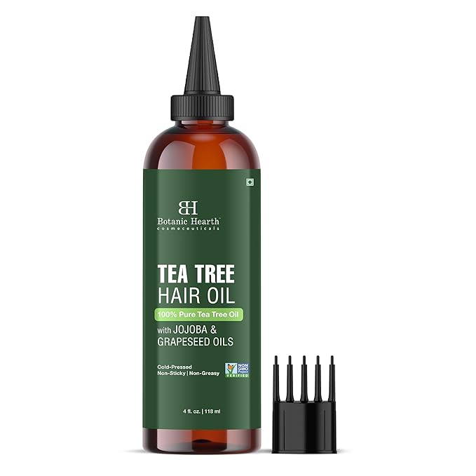 Botanic Hearth Tea Tree Oil For Hair (4 Fl Oz) | With Jojoba & Grapeseed Oils | Soothes Itchy Scalp & Fights Dandruff | Non Gmo Verified