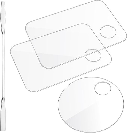 3 Pcs Acrylic Makeup Palette with 3Pcs Makeup Spatula, Makeup Palette Tray Apply for Foundation Eye Shadow Lipsticks Nail Art Professional Pigment Blending