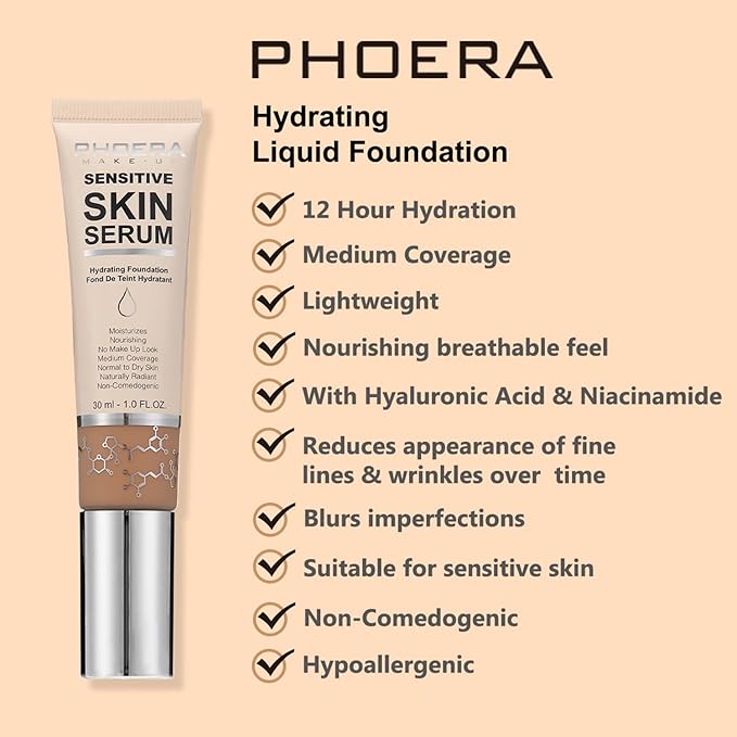 2024 New PHOERA Foundation Makeup for Mature Skin, Wrinkles Matte Natural Finish for a Flawless Complexion (N06 Mocha)