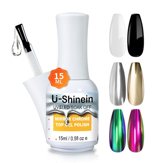 15ml Top Coat for Metallic Painting Gel, No Wipe Top Gel Polish for Metallic Gel Nail Polish, Chrome Nail Polish, Chrome Nail Powder, Mirror Nail Gel, Easy to Make Mirror Chrome Effect