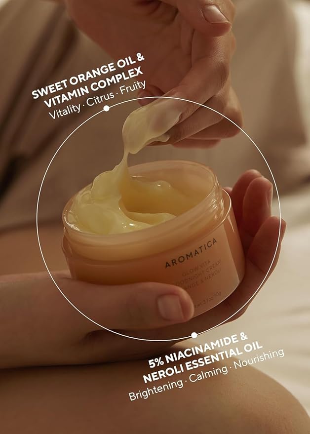 AROMATICA Glow Vita Goodnight Cream Orange & Neroli 3.1fl oz/90g - Night Cream Moisturizer For Face & Neck | Anti Aging Wrinkle Cream with Vitamin C, 5% Niacinamide