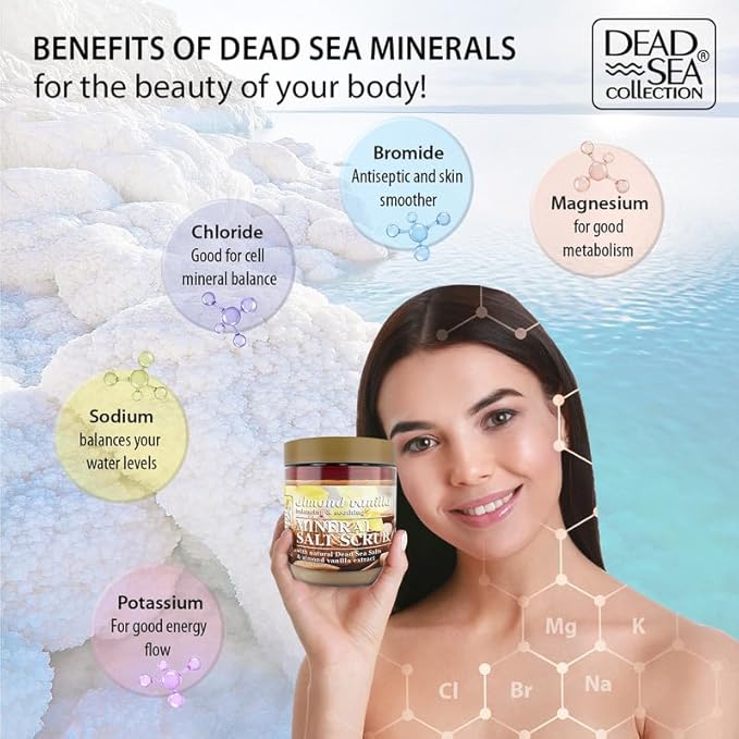 Dead Sea Collection Almond Vanilla Salt Scrub – Exfoliating Body Scrub for Women – Moisturizing and Nourishing Skin – with Pure Oils and Dead Sea Minerals (23.28 Oz)