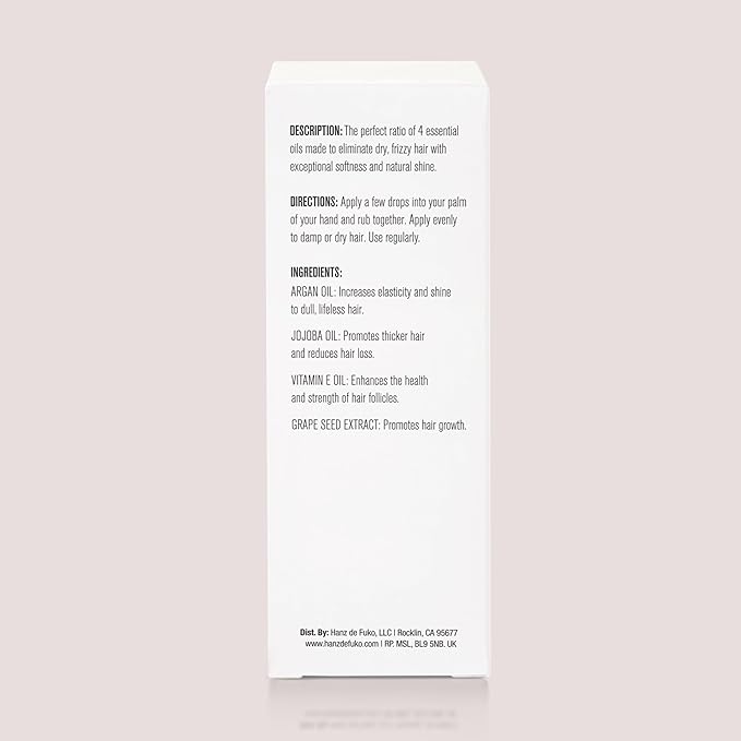 Hanz de Fuko Vegan Hair and Beard Oil – Supports Growth, Beard Health and Softer, Smoother Hair – Hydrating Formula with Argan & Jojoba Oil, Vitamin E and Grape Seed Extract –1.76 oz., Travel Size