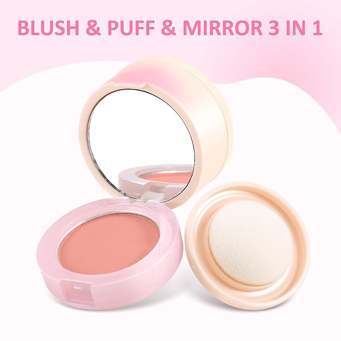 Boobeen Blush Compact for Face, Matte Powder Blush for Cheeks Powder Palette, Nude Light Blush with Puff, Blusher Makeup for a Radiant, Natural Glowing