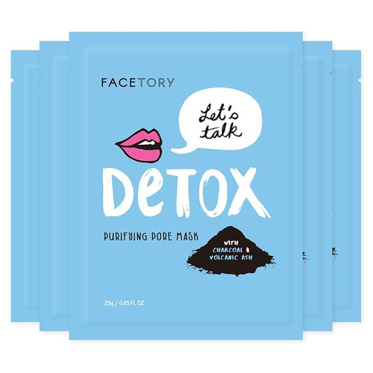 FACETORY K Beauty Face Mask Skin Care - LET'S TALK DETOX PURIFYING Sheet Mask with Charcoal & Volcanic Ash | Pore Refining Charcoal Face Mask (5 Pack)