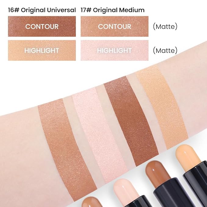 evpct 2in1 Face Shaping & Contouring Stick Cream Contour Concealer Bronzer Stick Makeup Kit for Face Highlighter Makeup Stick contorno maquillaje de maquillaje, ORIGINAL Universal + ORIGINAL Medium