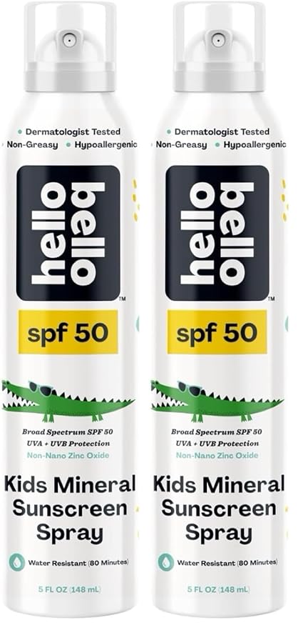 Hello Bello SPF 50 Mineral Sunscreen Spray - Hypoallergenic Broad Spectrum UVA + UVB Protection - Reef Friendly & Water Resistant - 5 oz (Pack of 2)