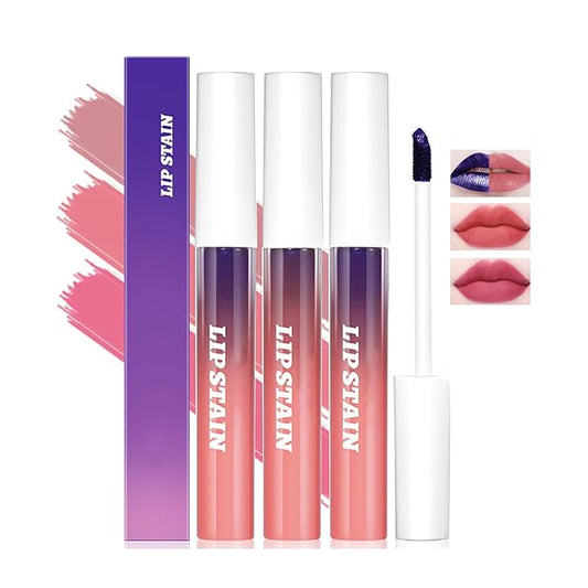 Dulele 3PCS Peel Off Lip Stain, Matte Peel Off Lip Gloss Long Wear Lip Stain Peel Off Lipstick Set, Waterproof Highly Pigmented Peel Off Lip Tint Stain (Pink, 1)