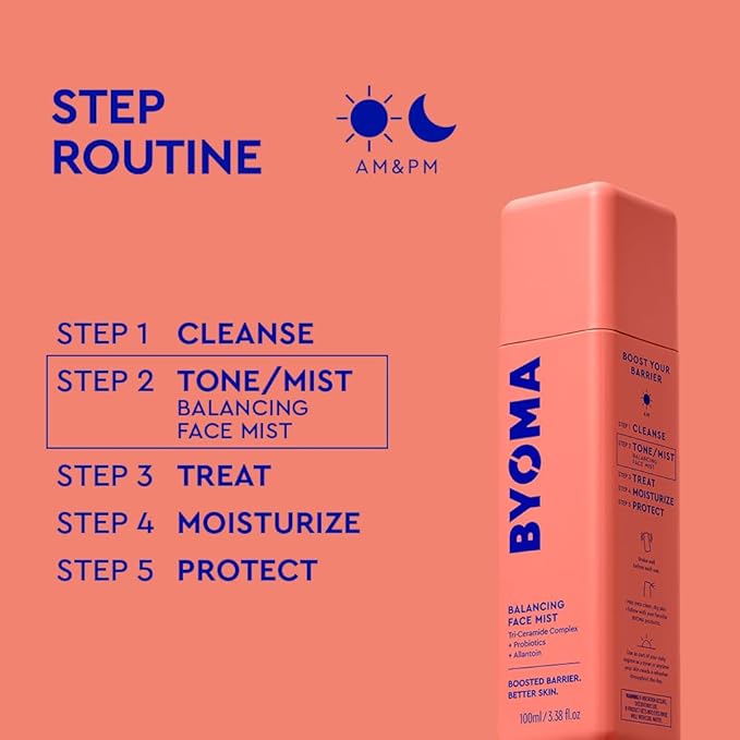 BYOMA Balancing Face Mist - pH Balanced Face Toner with Ceramides, Probiotics & Allantoin - Alcohol Free Toner Spray - Balance, Soothe & Refresh Throughout The Day - 3.38 fl. oz