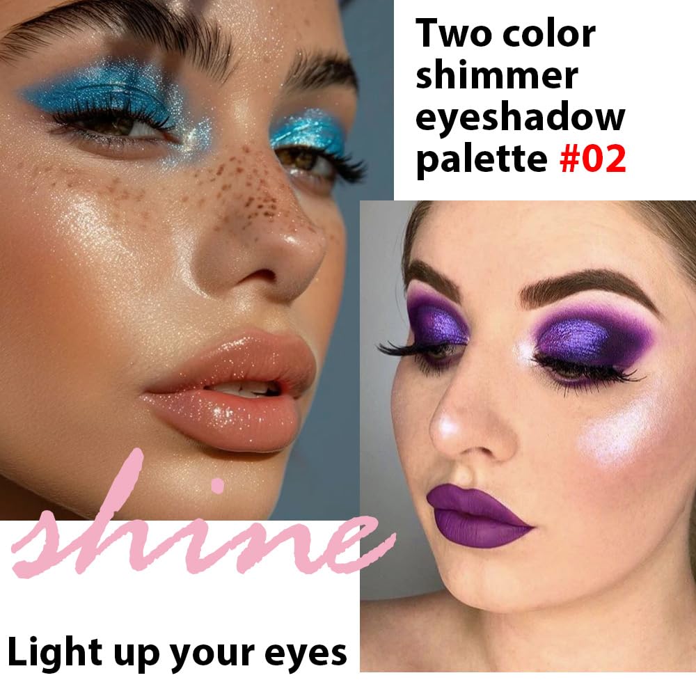 2 colors eye shadow makeup palette, Blue & Purple Eyeshadows Halloween Birthday Party Wear, high pigment eye, matte & shimmer metal eye shadow powder, Blendable, Ultra-Pigmented, Easy to Apply(02)