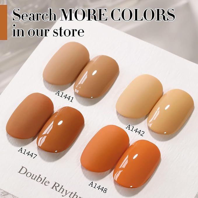 Double Rhythm Translucent Gel Polish Sheer Neutral Natural Light Milky Same Color Same Bottle 15ML Jelly UV Nail Polish Nail Art DIY at Home (Brown Orange-A1447)