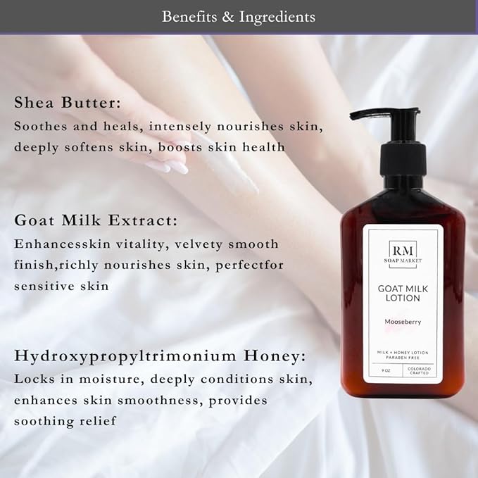 Goat Milk Lotion, Mooseberry Fragrance, Hydrating Lotion for Men & Women With Nourishing Goat Milk, Shea Butter, Sunflower Oil & Aloe, Packed With Vitamin A, E & Selenium, 9 Oz