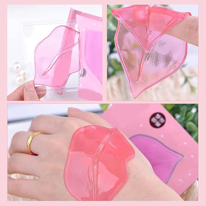 Eakroo 30 Pairs Collagen Crystal Pink Lip Masks, Collagen Lip Pads for Dry and Cracked Lips, Moisturizing Lip Care Gel Pads Remove Dead Skin, Minizes Lip Fine Lines, Lighten Lips, Plump Your Lips