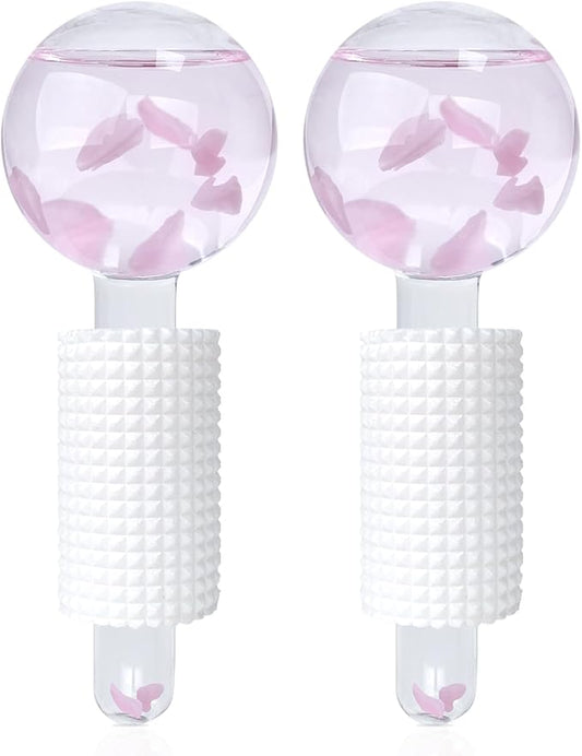 Ice Globes & Ice Roller for Face and Eyes - Facial Massage Tools for Skin Care, Reduce Wrinkles & Puffiness, Cooling Globes & Roller Ball for Glowing Skin 2PCS (Pink)