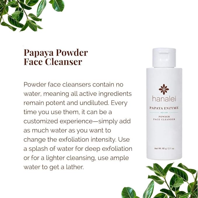 Hanalei Papaya Powder Face Cleanser - Gentle Daily Exfoliating Wash, Hydrating Non-Stripping Formula for All Skin Types - Travel-Friendly - Cruelty-Free & Paraben-Free, 60g
