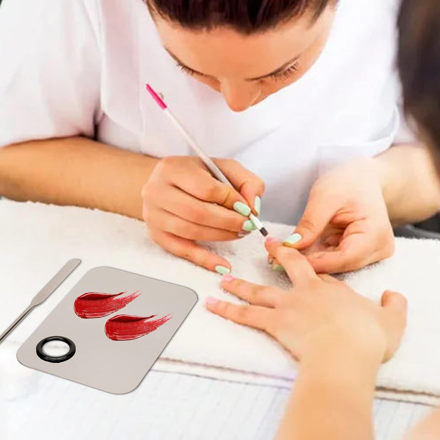 G2PLUS Makeup Mixing Palette, Makeup Spatula and Foundation Palette, Stainless Steel Cosmetic Makeup Palette with Picasso Spatula for Foundation, Eye Shadow, Eyelash, Nail Art and Concealer