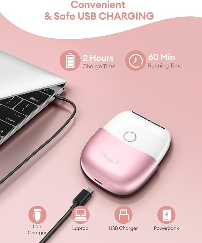 CkeyiN Electric Shaver for Women, IPX65 Waterproof Dry Wet Use Women's Electric Razor for Legs, Armpit, Bikini Public Hair Trimmer with Detachable Head, Cordless/Portable/Rechargeable Foil Shaver