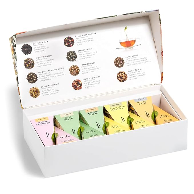 Tea Forte, Jubilee Petite Presentation Sampler Gift Box, Pyramid Infusers With Organic Loose Leaf, Green, Black, White, Herbal Assorted Tea, 1 Count (Pack of 1)