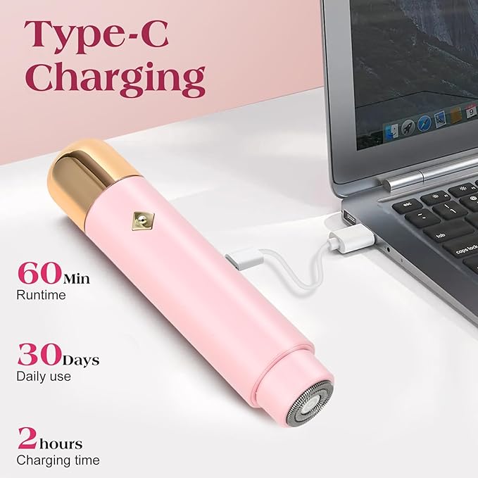 Electric Shaver & Bikini Trimmer for Women – 2-in-1 Design, Waterproof, Type-C Charging, Gentle on Sensitive Skin, Ideal for Travel and Daily Use, Pink