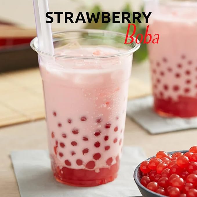 Fanale Strawberry Popping Boba Pearls, Vegan, Non GMO, Gluten Free, Fat Free, Perfect for Bubble Tea, Smoothies, Ice Cream, Desserts, and Beverages.