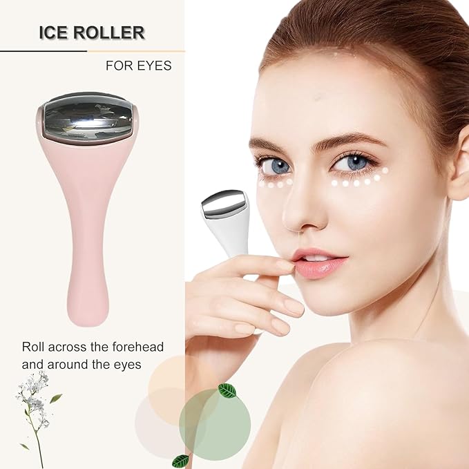 Ice Roller for Face, Ice Rollers 2 Pcs, Face Roller for Face Massager, Ice Face Roller for Wrinkles,Puffiness, Migraine Relief, Mini Eye Roller for Eyes Dark Circles (Pink)