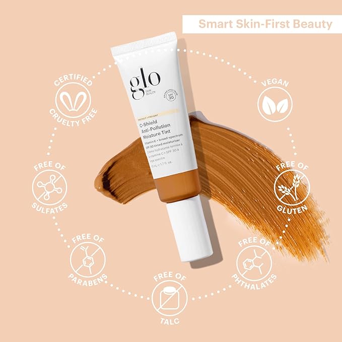 Glo Skin Beauty C-Shield Anti-Pollution Moisture Tint - Tinted Moisturizer With SPF 30 for Face, Broad Spectrum Protection & Vitamin C, 1.7 Oz (8N-Dark)