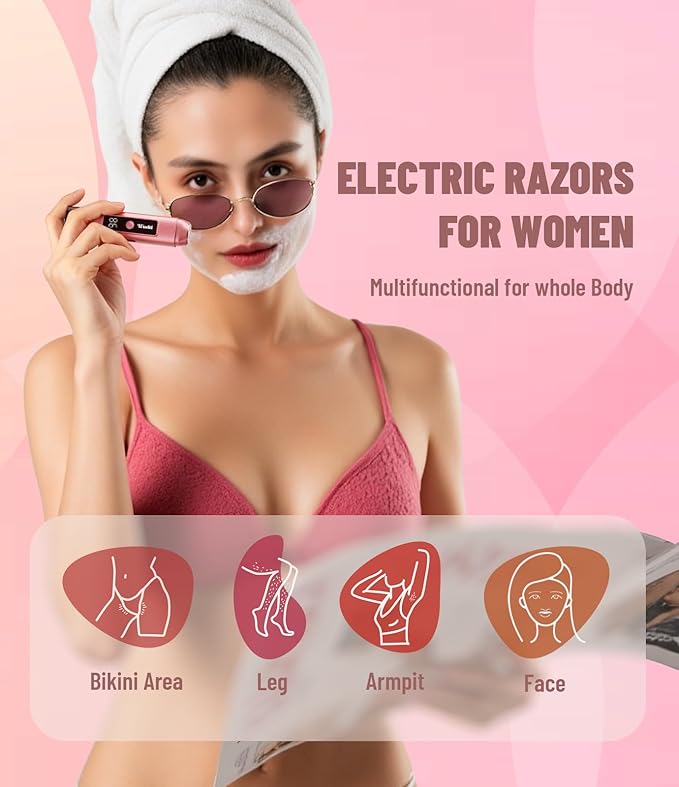 Electric Bikini Trimmer for Women: Razor & Shaver with Dual Heads for Body Pubic Hair, IPX7 Waterproof with LED Display - Rechargeable Lady Trimmer for Underarm Body Leg Face