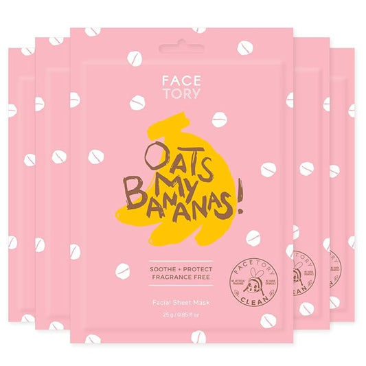 FACETORY K Beauty Face Mask Skin Care - OATS MY BANANAS CALMING Sheet Mask with Oat Extract | Milky Essence Soothes & Moisturizes (5 Pack)