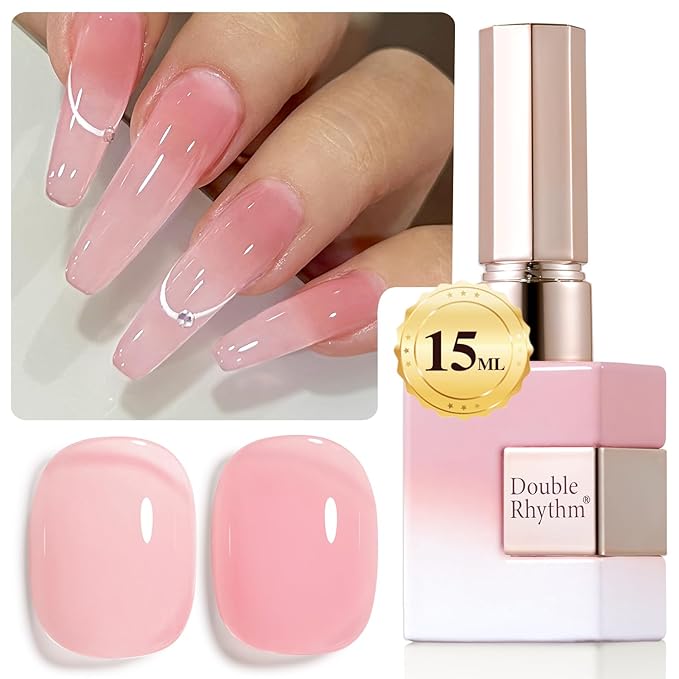 Double Rhythm 0.5Oz Translucent Gel Polish Sheer Neutral Natural Light Milky Same Color Same Bottle 15ML Jelly Gel Polish Art DIY at Home (Milky Pink-A1401)