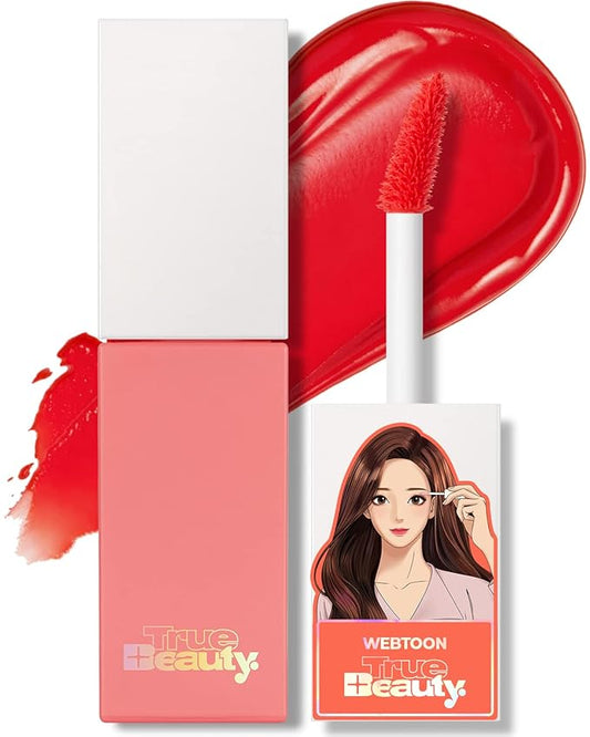 AMTS Webtoon True Beauty - 02 Some Sweet | Coral Lip Tint Stain | High Pigment Liquid Shine Non-Sticky Long-Wearing Long-Lasting | Korean Webtoon True Beauty Cute Coral Makeup