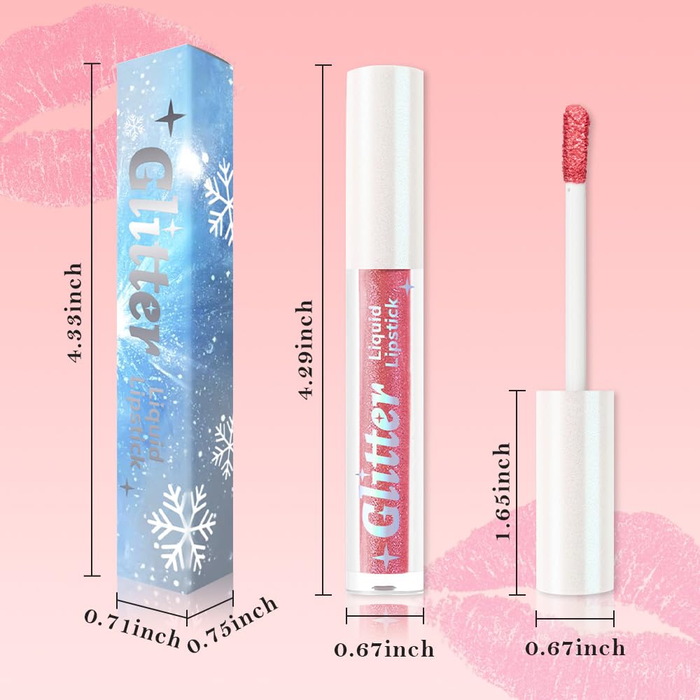 Nude Pink Metallic Lipstick for Women,Lightweight Glitter Sparkling Liquid Lipsticks,Shimmer Lip Gloss Stain Long Lasting Waterproof Smudge Proof Non-Drying 24 Hour Full Coverage Lip Makeup,Vegan