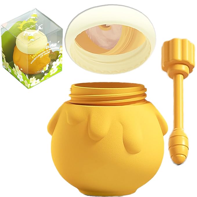 Honey Lip Mask, 3 In 1 Cute Hydrating Lip Mask for Women Girls, Honey Lip Balm with Wand, Milk Lip Masks for Dry Lips, Day and Night Night Lip Mask, Skin Care Lip Mask with Mirror