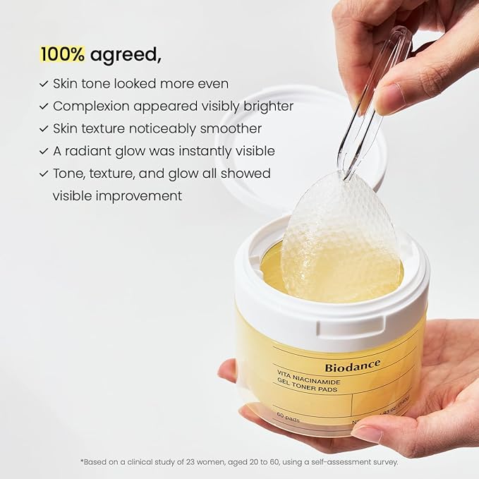 Biodance Vita Niacinamide Gel Toner Pads, Dark Spot Corrector, Evening Skin Tone, Hydrating for Sensitive Skin, Gentle Exfoliating Toner Pads, Korean Skincareㅣ4.93 fl.oz.(140g)*60Pads